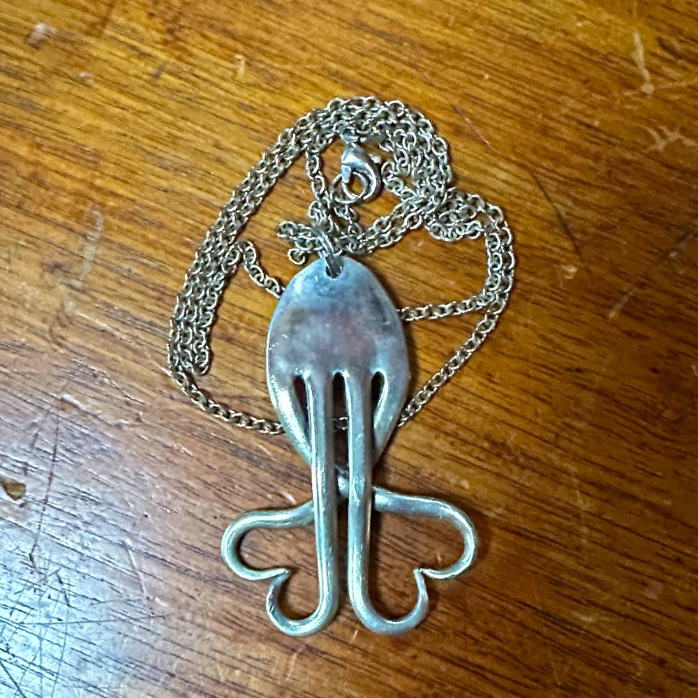 Unique Funky Silver Fork Pendant Necklace